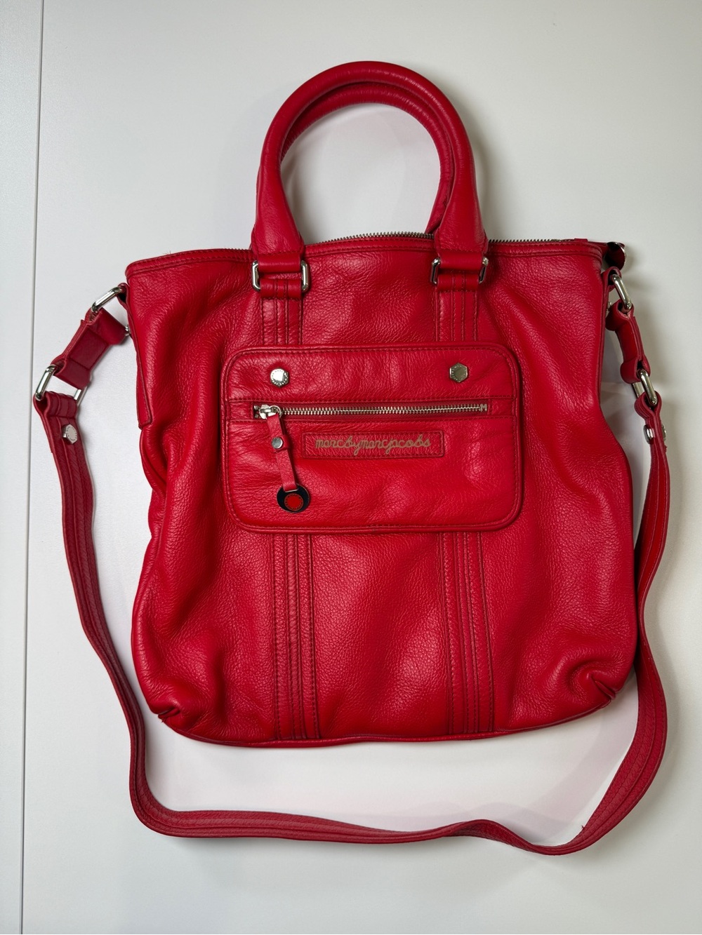 Vintage Marc by Marc Jacobs Red Pebbled Leather Utility Shoulder Bag
